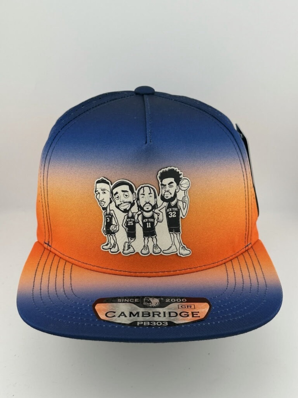 Gradient Orange to Blue Basketball Snapback Hat / Cartoon Knicks Jalen Brunson